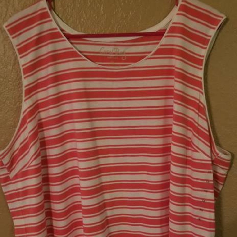 Coral Bay White & Coral Striped Tank Tee Shirt 3X